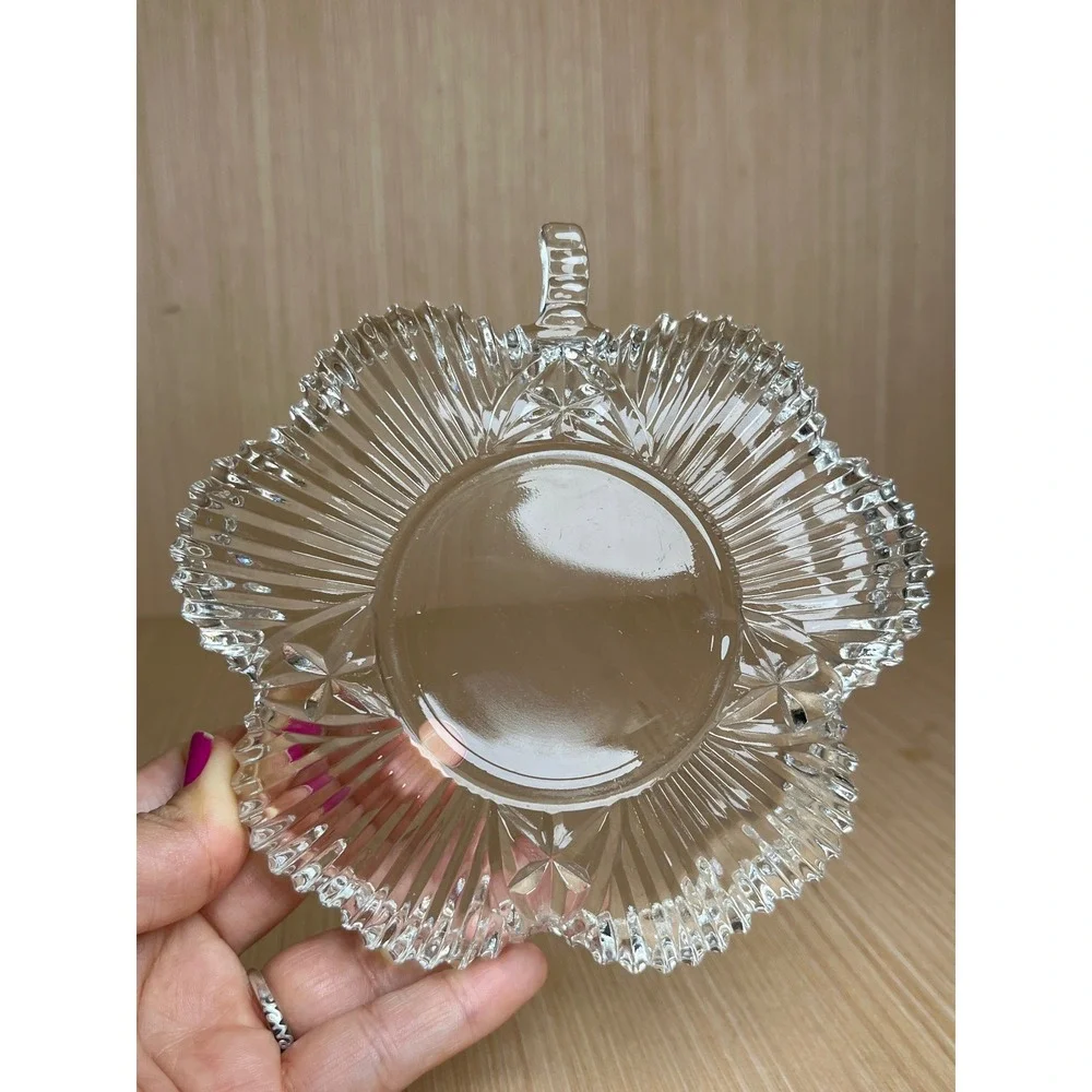 Vintage Federal Glass Shamrock Clover Clear Pressed Glass Candy Trinket Bowl